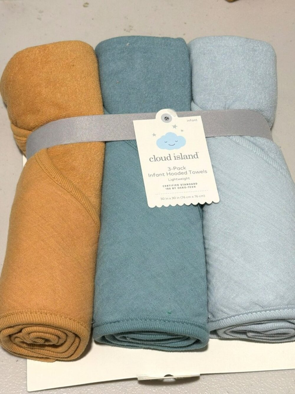 3 pk Baby Muslin Hooded Towel Set Cloud Island New Baby Gift French Terry